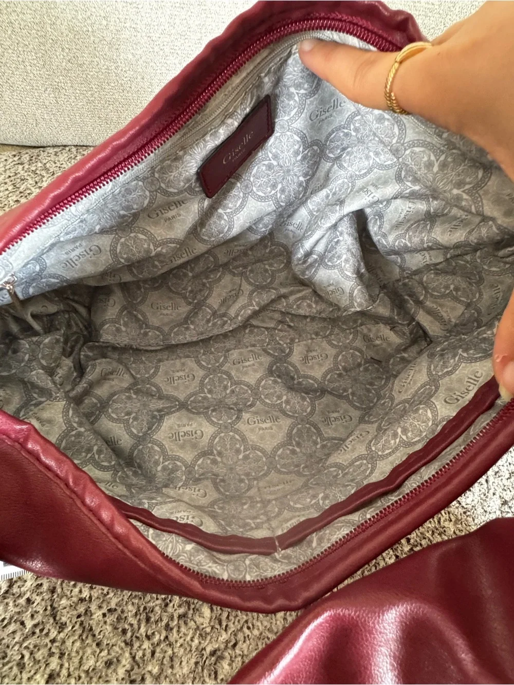 Giselle Paris Burgundy Knotted Hobo Shoulder Bag Faux Leather Slouchy Purse NWT